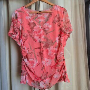 Pretty Coral, Flowered Blouse